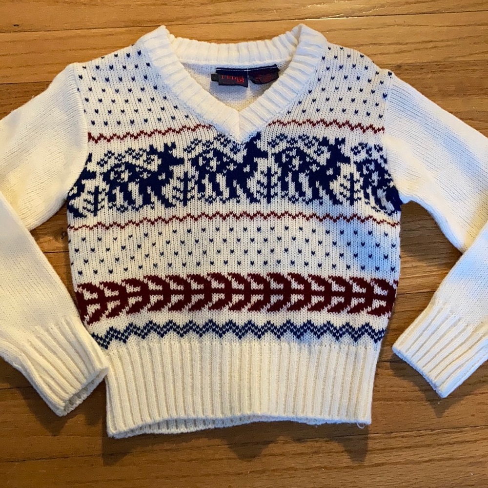 Vintage Fair Isle V-Neck Acrylic Sweater Medium Holiday Winter